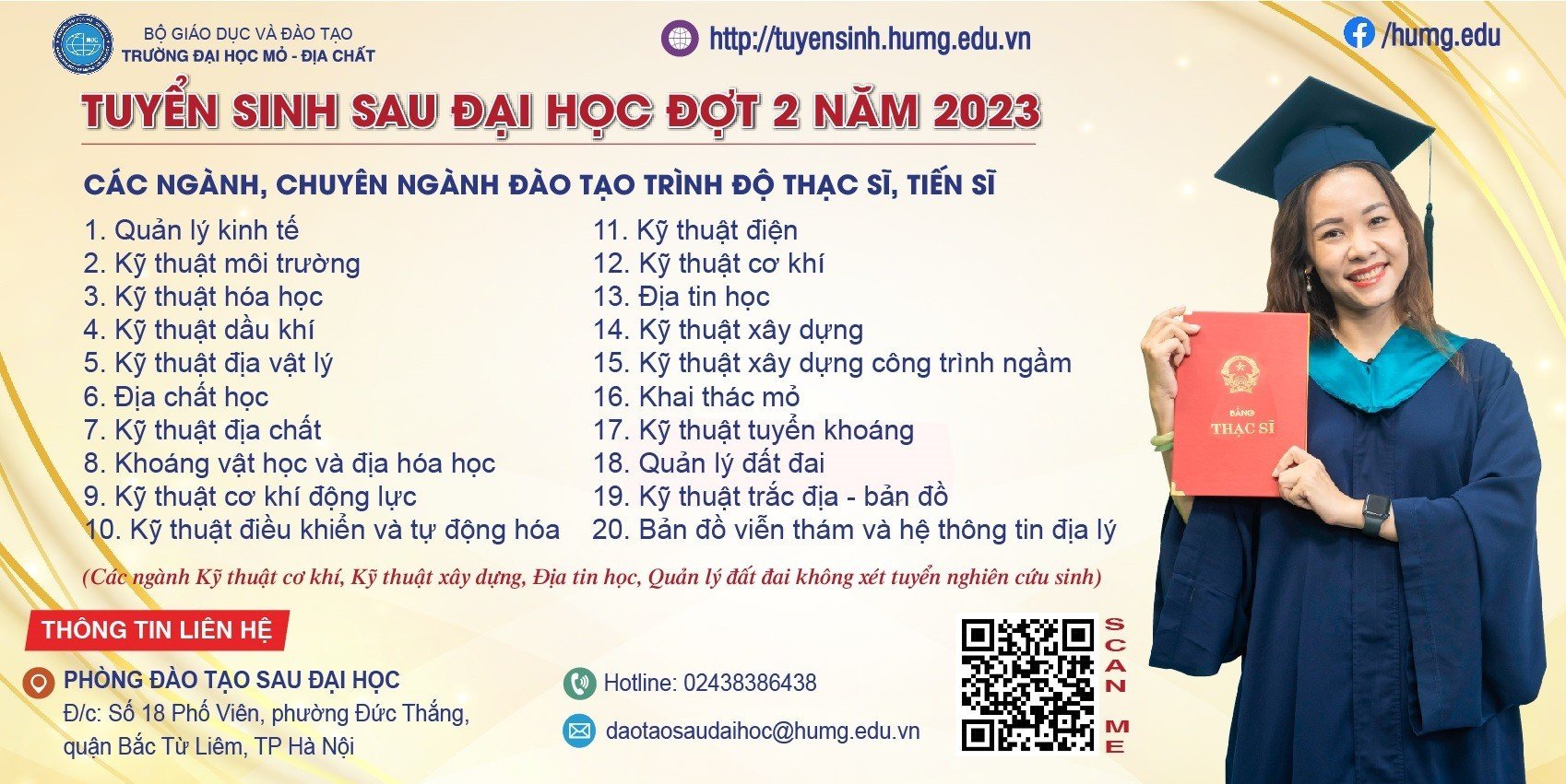 THÔNG BÁO TUYỂN SINH SAU ĐẠI HỌC ĐỢT 2 NĂM 2023